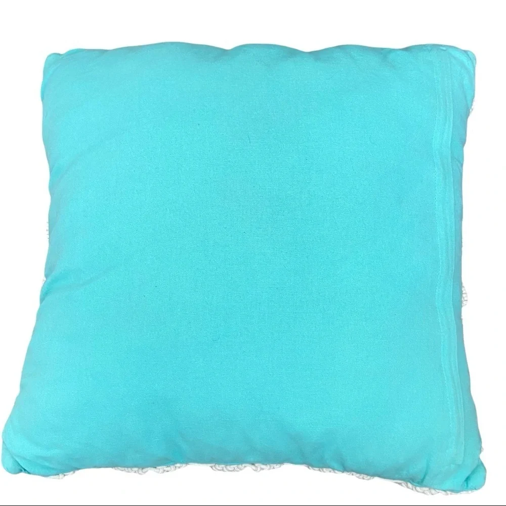 Set of 2 Teal Turquoise Rope and Wooden Beads Pillows.